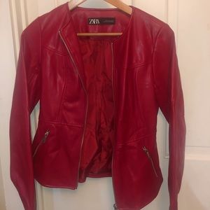 Red Zara Leather Jacket
